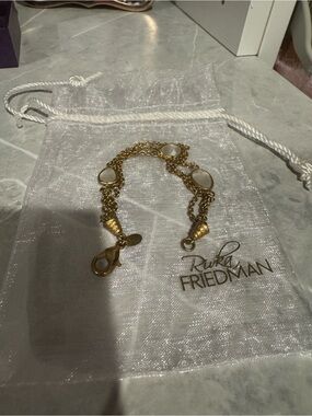 Rivka Friedman Gold Dual-Chain Bracelet with White Cabochons